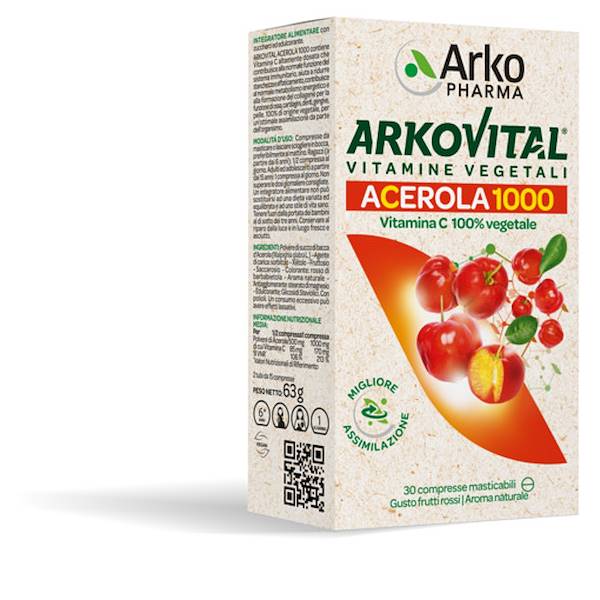 ARKOVITAL ACEROLA 30CPR MASTICABILI, aCerola 1000 in formato da 30 compresse masticabili