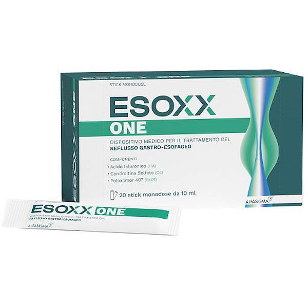 ESOXX ONE 20BUST STICK 10ML, consente di ridurre rapidamente i sintomi correlati al reflusso gastro-esofageo quali: pirosi, dolore epigastrico